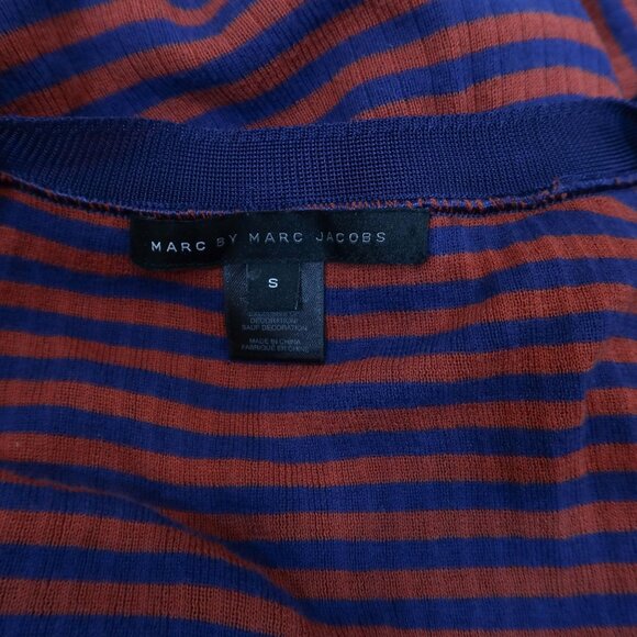 MARC JACOBS Y2K Ribbed Striped Fitted Cardigan Sweater Size S Cotton Red Navy - Picture 7 of 8